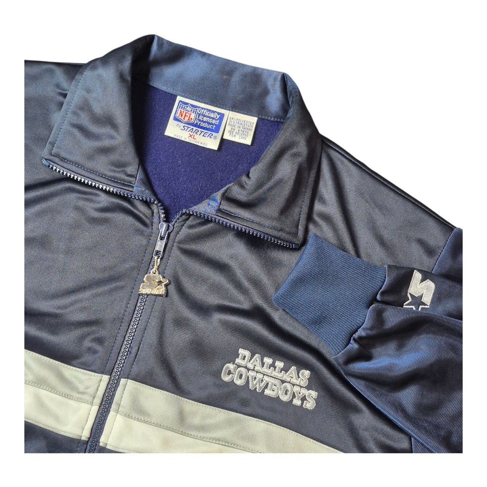VTG Dallas Cowboys Starter NFL Satin Track Jacket Blue Zip Retro Men's XL
